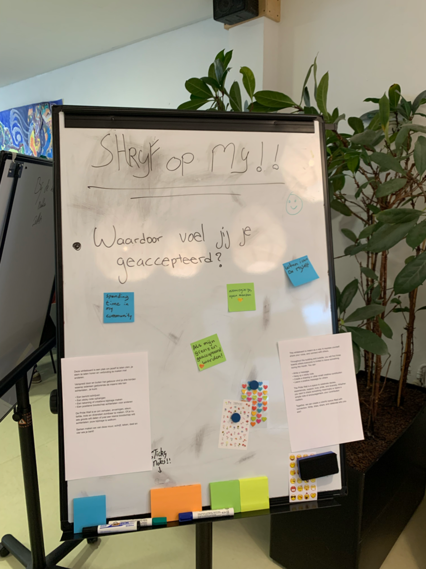 Eén van de whiteboards in de Stadskamer